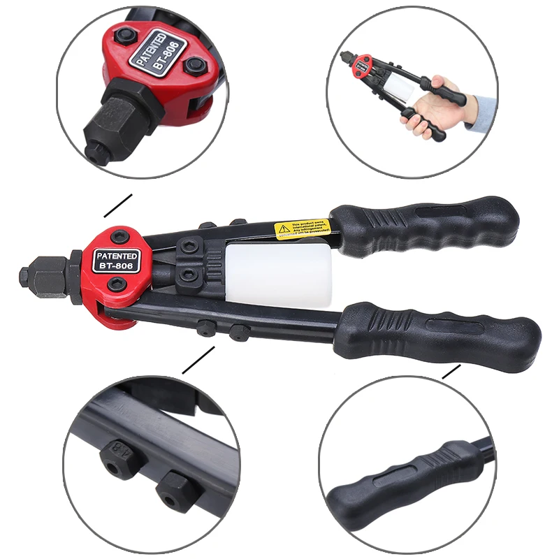 

Auto Riveter Guns Hand Rivet Nut Threaded Heavy Duty Riveting Tool Blind Rivet Hand Inser Nut Tool Manual Mandrels For BT-808