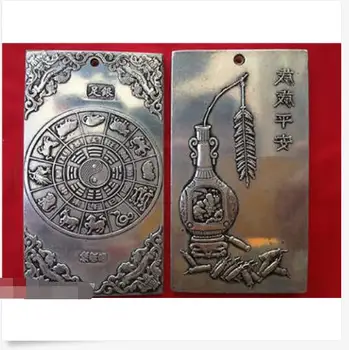 

Old Chinese tibet Silver peace all year round Bullion thanka amulet thangka