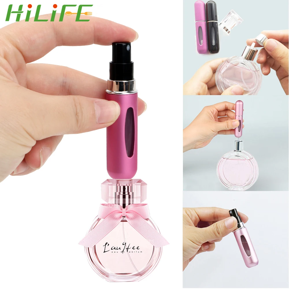 HILIFE التجميل الحاويات رذاذ بخّاخة عطر رذاذ زجاجة 5 مللي المحمولة المنزل تخزين الألومنيوم البسيطة جرة إعادة الملء