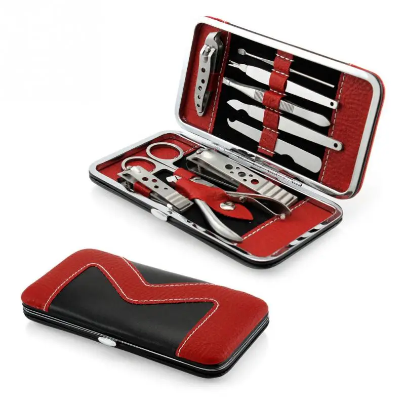 

10 PCS/set Nail Art Manicure Tools Set Nails Clipper Scissors Tweezer Knife Manicure Sets Stone Pattern Case For Nail Manicure