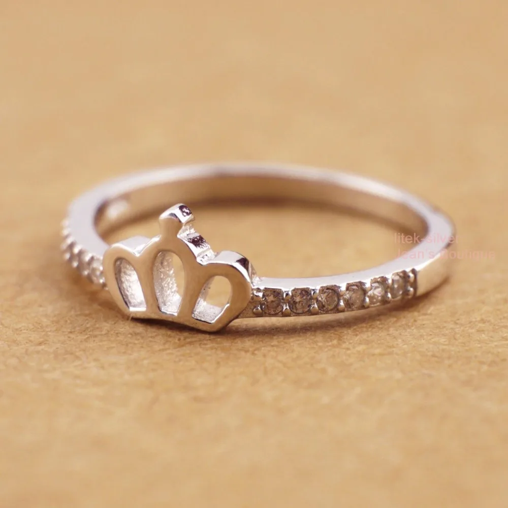S92 5 Sterling SIL Fashion JewelryBling Lovely Zirconia Crown Pinkie Small Princess Ring A3121