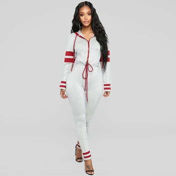 

Stretch Jumpsuit Female Drawstring Women Winter Clothing Long Sleeve Pants One Piece Tracksuit Zipper Romper Hooded Sportswear