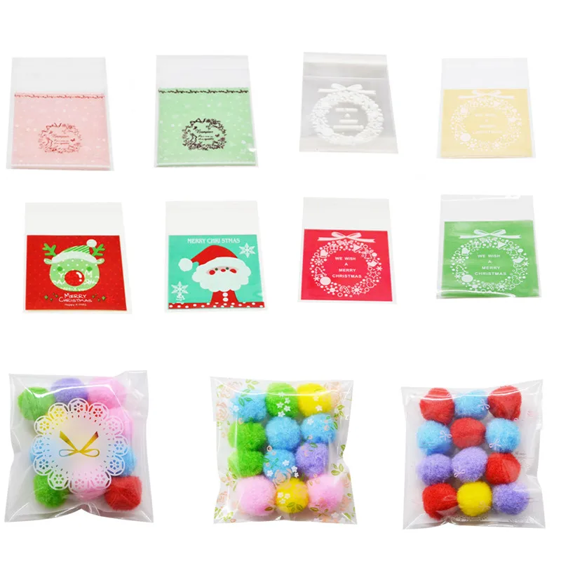 

50pcs/100pcs Christmas Bags Self Adhesive Cellophane Plastic Bag Candy Cookie Gift Bag Packaging OPP Wedding Xmas Party Supplies