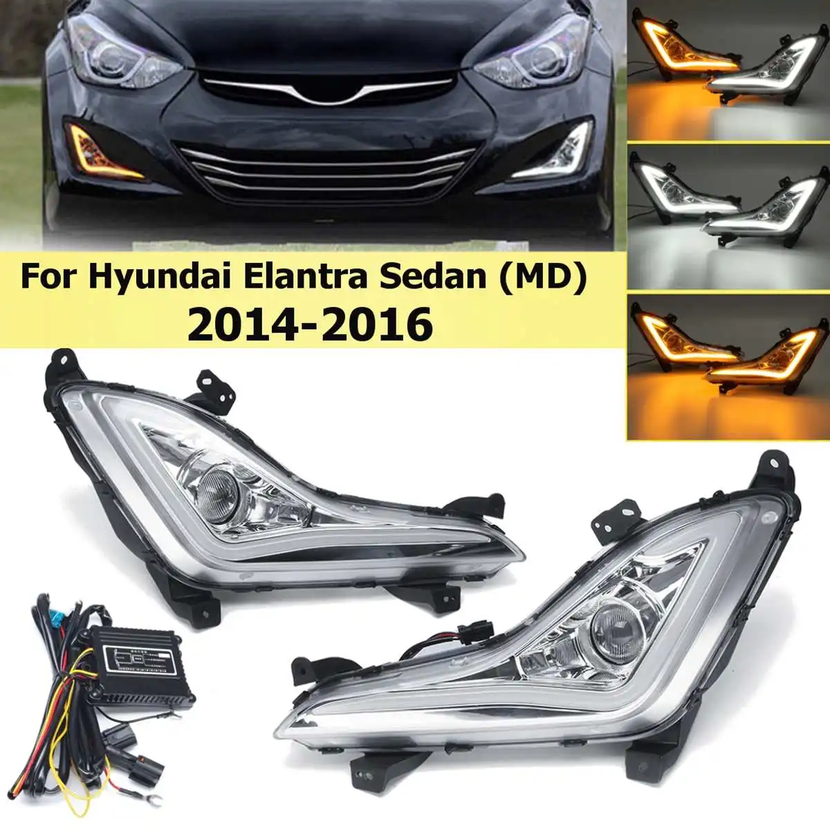 

1 Pair Front Led DRL For Hyundai Elantra Sedan 2014 2015 2016 Daytime Running Light Fog Lamp DIY Turn Signal Car Styling