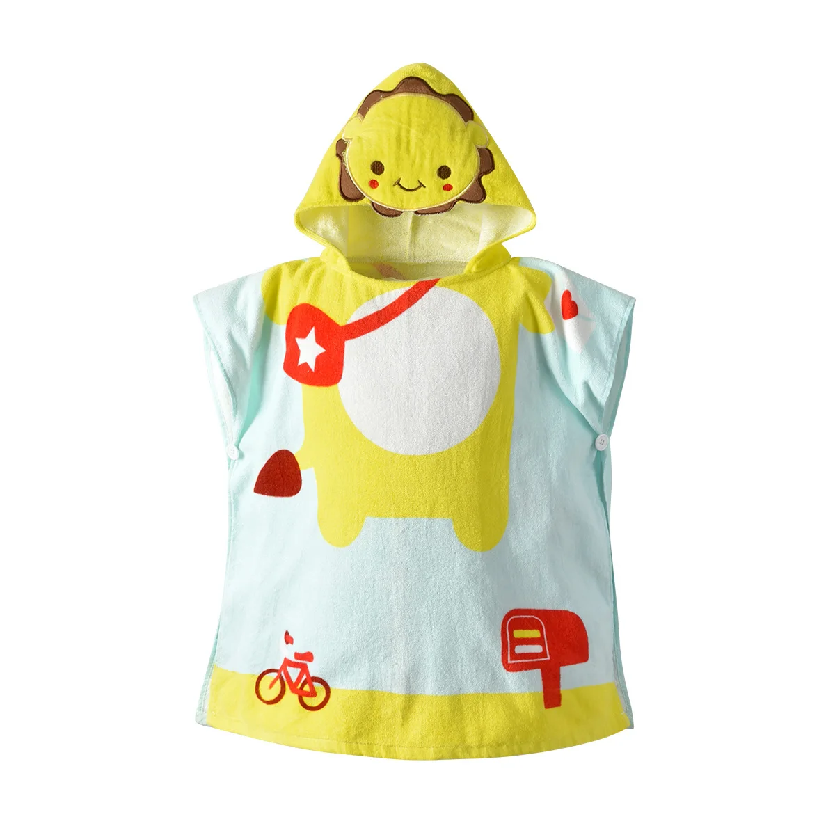 

Amissa 2019 New Baby Towel Cartoon Yellow Smiley Bathrobe Cotton Hooded Pullover Cape Cloak Baby Bath Towel