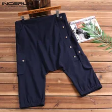 INCERUN модные мужские брюки карго шорты свободные карманы однотонные повседневные шорты летние свободные промежности джоггеры хлопковые пляжные шорты мужские штаны