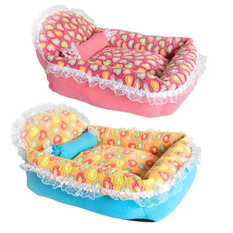 cheap Soft Coral Velvet Lace Pets Bed Cute Ingot Shaped Winter Warm Cat Nest Pet Cat Dog Kennel Bed Sofa Sleeping Bag House dog bed