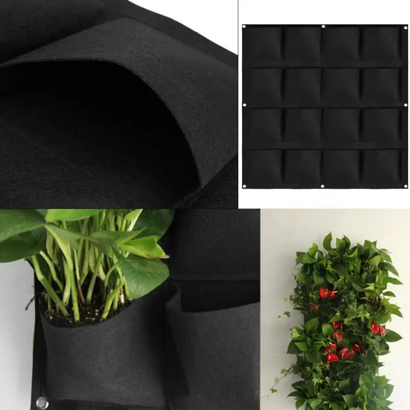 

Garden Grow Bag 16 Pockets Planting Pot Container Vertical Planter Wall-mounted PE Gardening Flower Hanging Felt Planting Bag