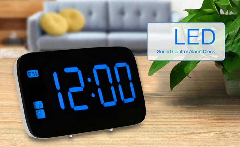 

LED Alarm Clock Voice Control Digital LED Large Display Snooze Night Backlight Desktop Table Clocks Watch Battery USB Charging