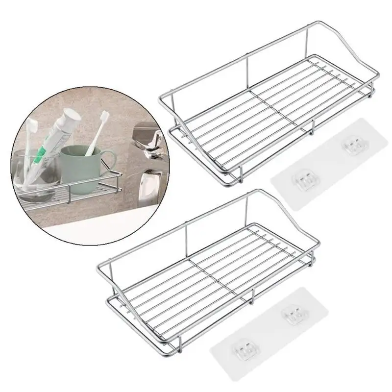 Wall Mounted Kitchen Rack Stainless Steel Self-Adhesive Bathroom Rack Holder Kitchen Storage Shelf Hanger Organizer Wall Mounted Kitchen Rack Stainless Steel Self-Adhesive Bathroom Rack Holder Kitchen Storage Shelf Hanger Organizer