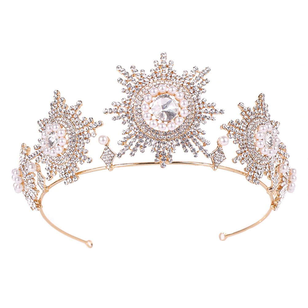 

Hair Crown Baroque Rhinestone Exquisite Pearl Hair Hoop Tiara Head Band Headdress For Birthday Wedding Party