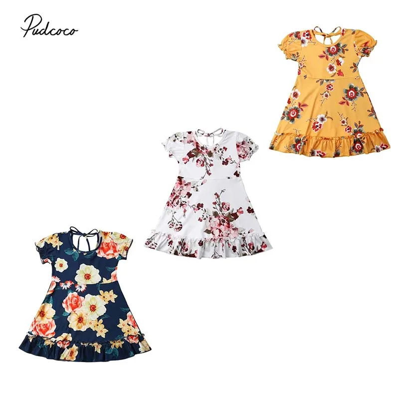 2019 Brand Floral Toddler Kid Baby Girls Dress Summer New Boho Short Sleeve Ruffle Tutu Holiday Outfit Clothes Spring 1-6Y | Детская