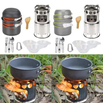

Outdoor Camping Wood Stove Backpacking Cooking Picnic Outdoor Camping Hiking Cookware Bowl Pot Pan Set camping tools 2019 New