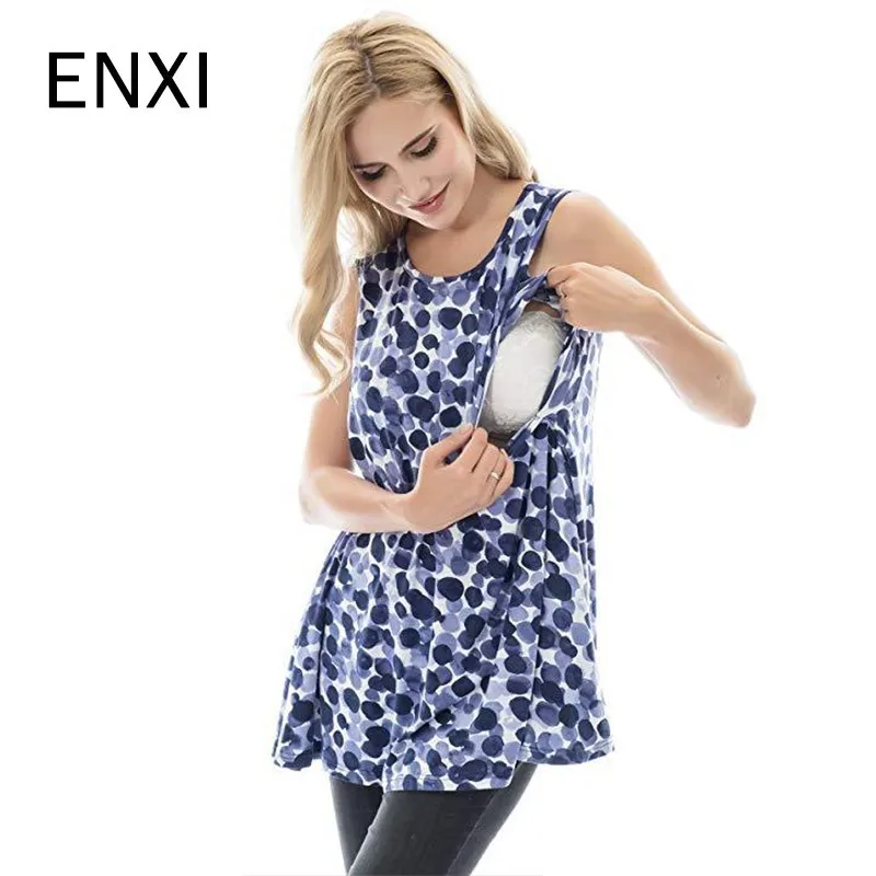 

ENXI Elastic Cotton Nursing Tank Tops Summer Breast Feeding Vest Clothes Pregnant Women Maternity Breastfeeding Shirts Tees