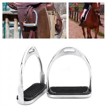 

1 Pair 120mm Stainless Steel Horse Stirrup Riding Equipment Equestrian Stirrups Anti-slip Black Rubber Pad Horse Accessories