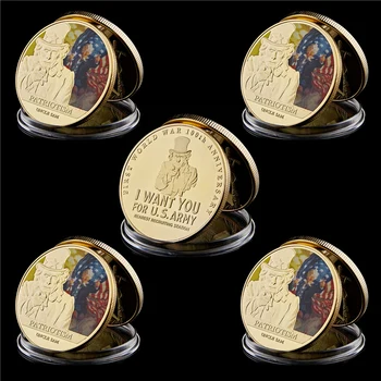 

5Pcs/Lot American Incarnation of Uncle Sam World War I Advocates United States Gold-plated Metal Challenge Coin Collection