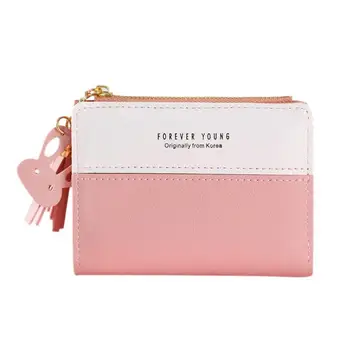 

Girls Bifold Hit Color Coin Purse Women Zipper Short Wallet Card Holder Leather Ladies Security Information Aluminum Metal Purse