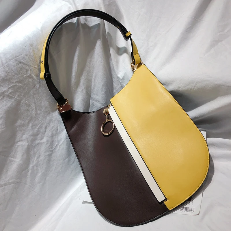 

[Super Seabob] 2019 Spring summer Woman new hit color spliced zipper single strap PU leather shoulder bag all match LM249