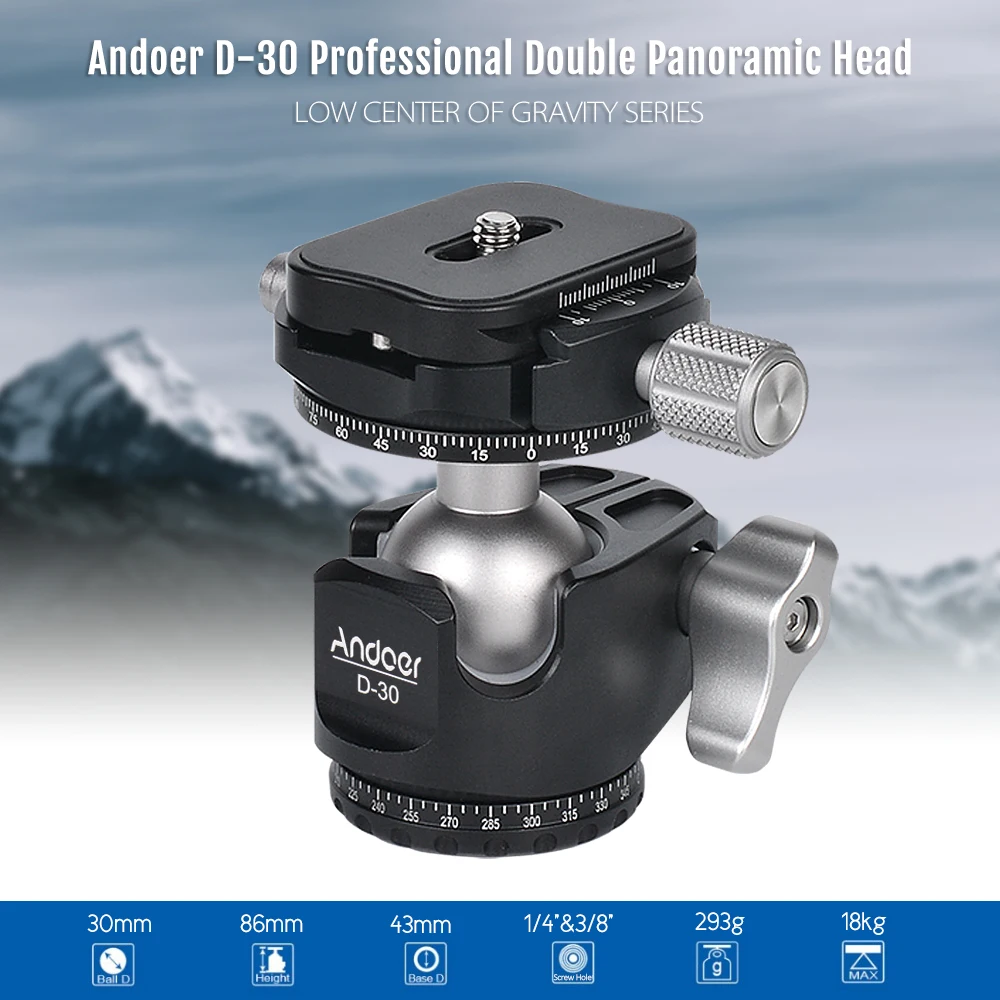 Andoer D 30 профессиональная двойная панорамная головка с ЧПУ шаровая Головка из