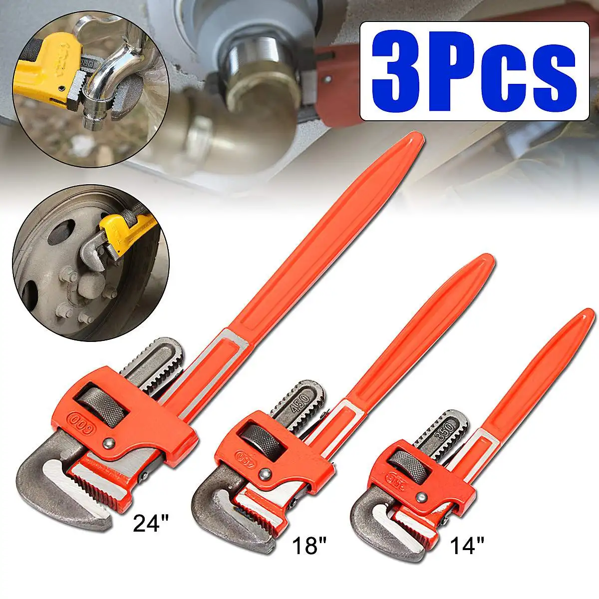 

3Pcs Aluminum Pipe Wrench 14" 18" 24" Pipe Pliers Multifunction Aluminum Ratchet Water Pipe Wrench With Adjustable Wrench Head