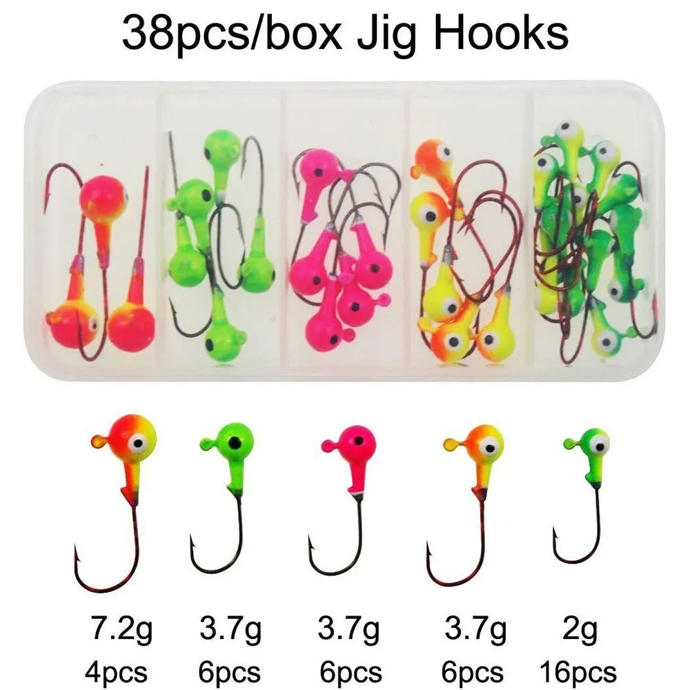 Hyaena 38pcs/Box Jig Head Assorted Color Round Lead Head jigs High