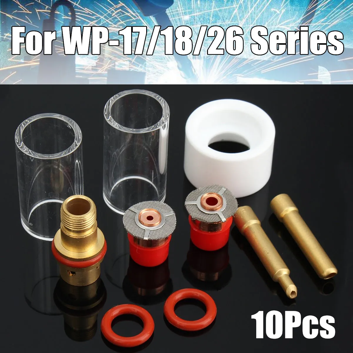 

New 10Pcs 1.6mm 3.2mm TIG Welding Torch Collet Body Glass Pyrex Cup Gas Lens Insulator Kit Accessories for WP-17/18/26 Series