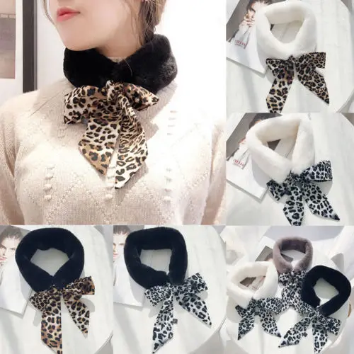

High Quality Women Faux Fur Fashion Scarves Plush Formal Collar Scarf Wrap Neck Warmer Ladies Leopard Print Scarves Hot Sale