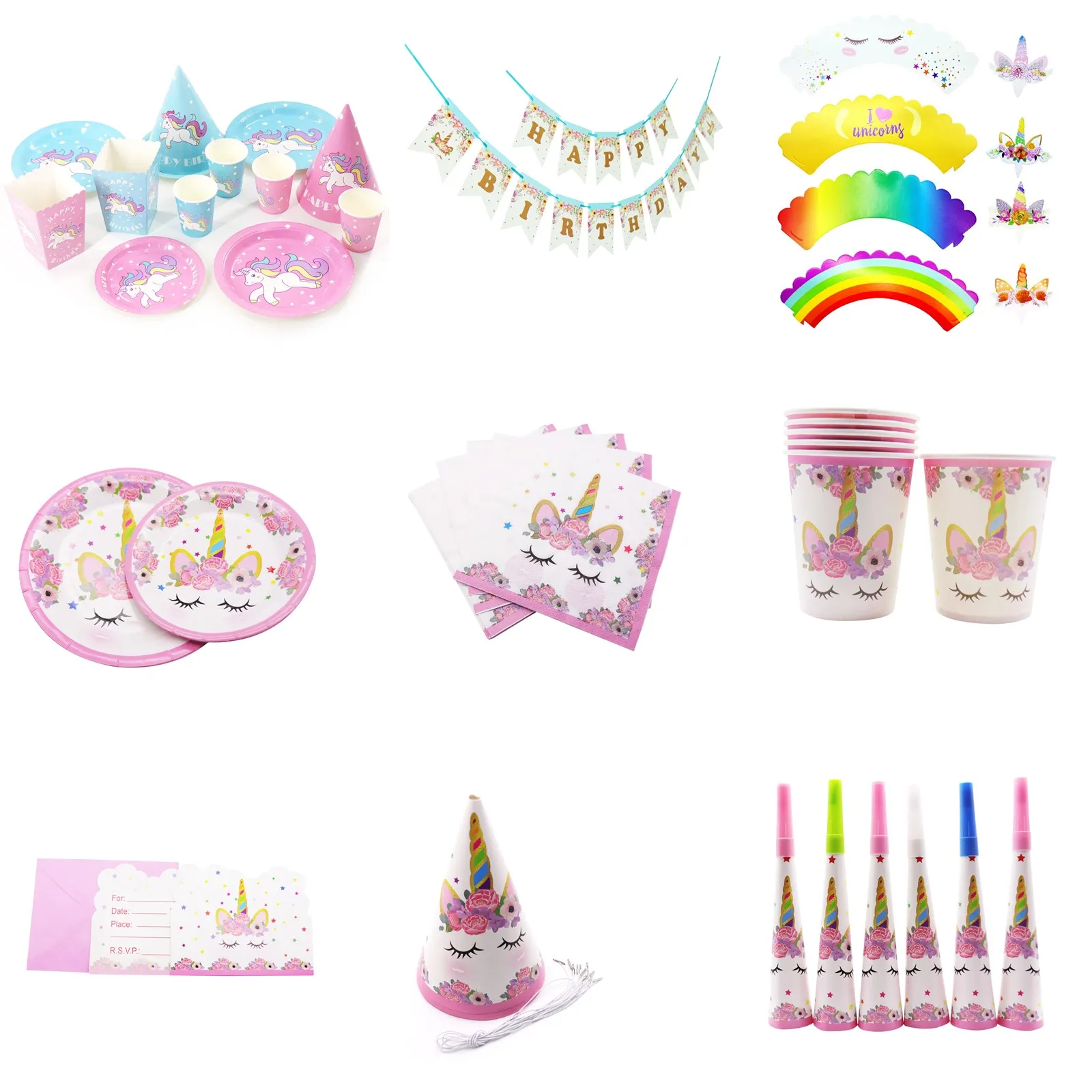 

Unicorn Party Decor First Birthday Gift Kids Birthday Party Paper Cup Plate Tableware Set Baby Shower DIY Decoaraiton Supply