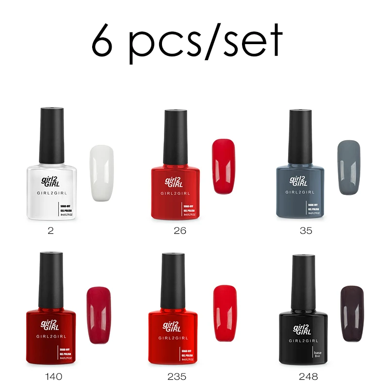 

GIRL2GIRL UV GEL NAIL POLISH SOAK OFF 6 PCS SET