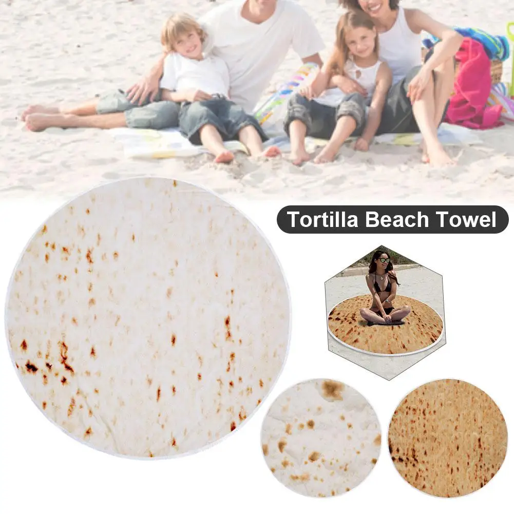 

New 2019 Round Beach Towel Tortilla Blanket Microfiber Safe No Fading Pancake Mexican Roll Pattern Mat