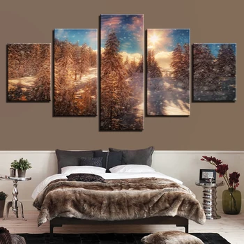 

HD Modern Prints Wall Art 5 Pieces Forest Sunshine Scenery Paintings Decor For Living Room Poster Modular Canvas Pictures Frames