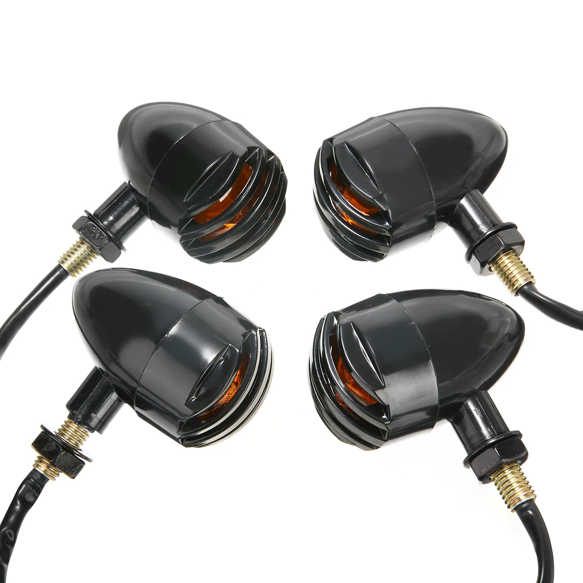 

4pcs Black Grill Bullet Amber Bulb Motorcycle Turn Signal Light for Honda Suzuki Kawasaki Yamaha Ducati BMW