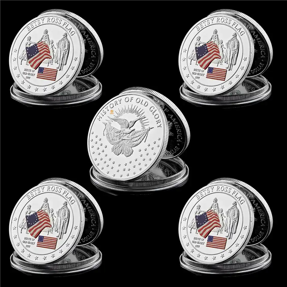Betsy Ross USA Flag Designer Souvenir Challenge Coin Gold Plated W// Luxury Box