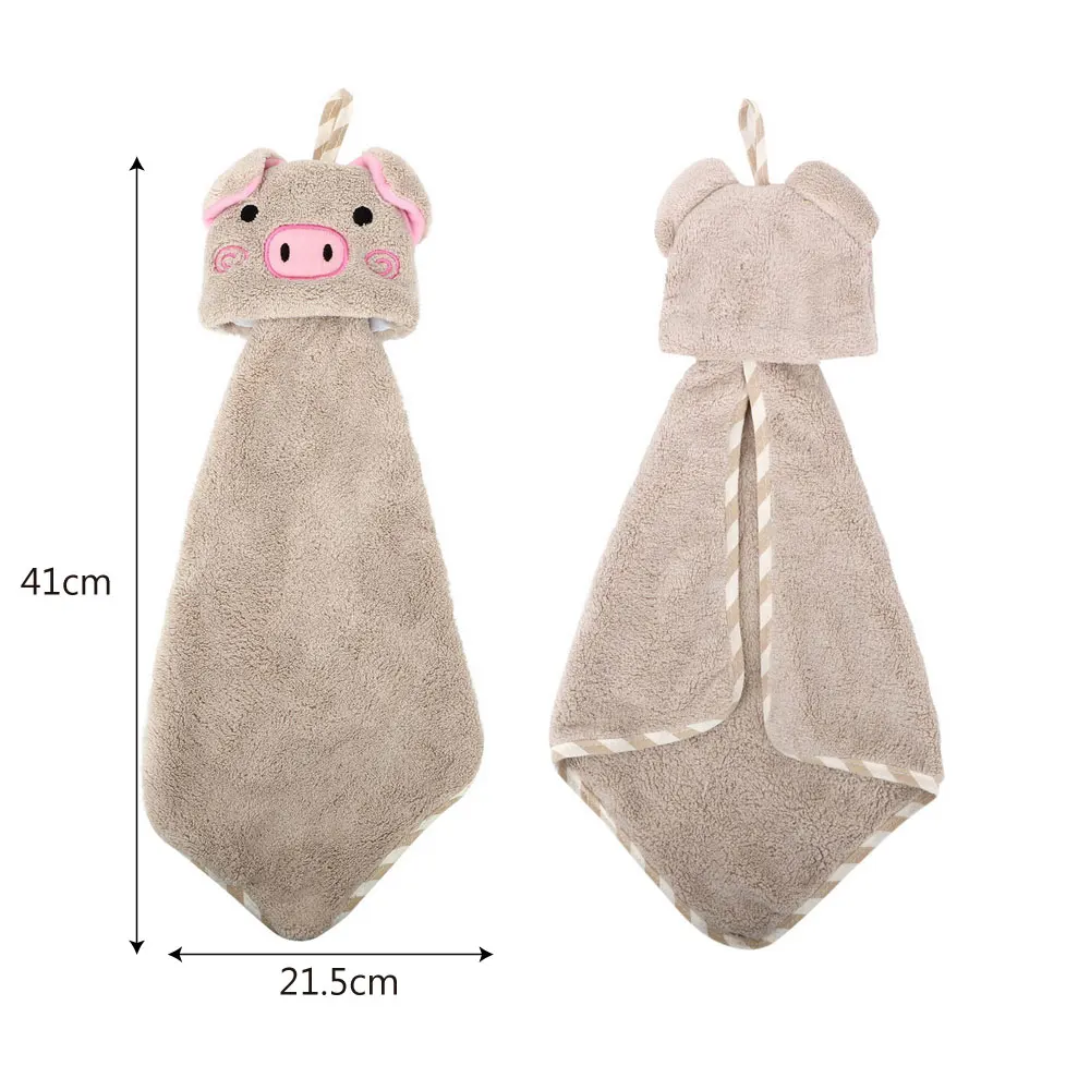 

Pig Head Hand Towel Super Absorbent Cleaning Cloths Cartoon Animal Towel Coral Fleece Household Hand Towel Kitchen Accessories
