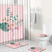 Flamingo 4 шт занавески+ коврик для ванной+ контур коврик+ крышка для унитаза набор ковер Ванная комната Противоскользящие коврики коврик для ног 6 заказов