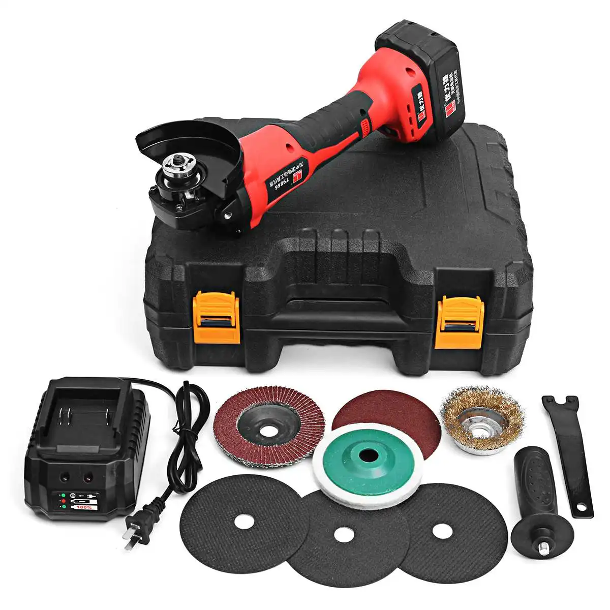 

Grinder Rechargable 21V Cordless Brushless with 3.0Ah Lithium Li-ion Battery 100mm Angle Grinding Cutting Machine Kit Box