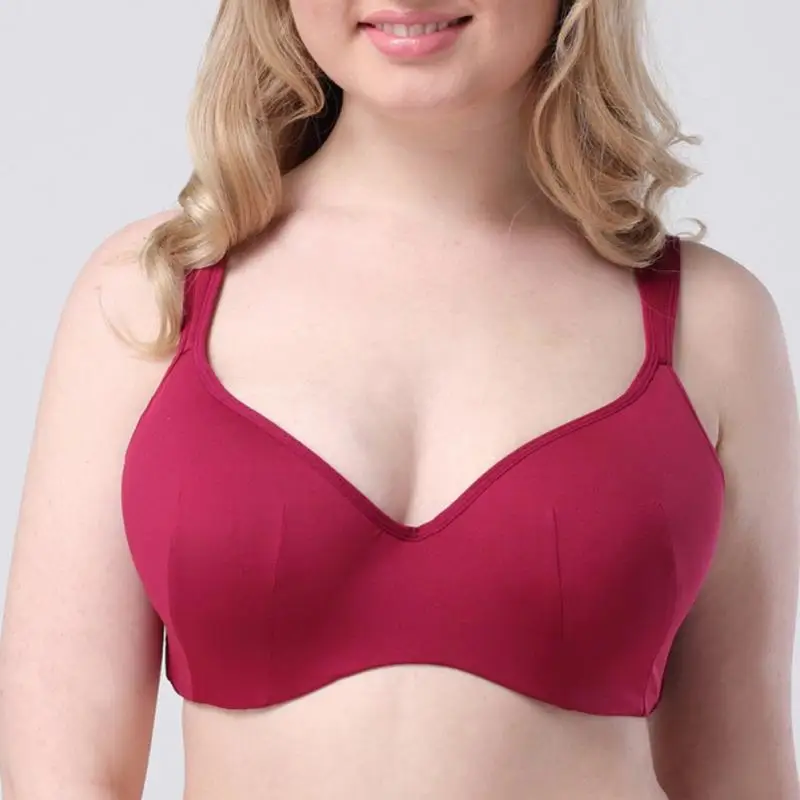 

Women Plus Size Push Up Full Coverage Wired Gather Bra Seamless Underwear Wine Red Bra