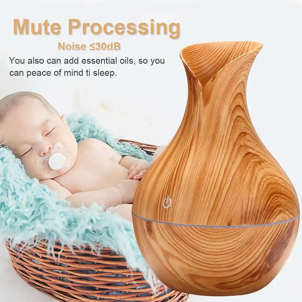 

LED Lights USB Electric Wood Grain Ultrasonic Cool Mist Humidifier Essential Oil Diffuser for Office Home Humidifiers 7 Color