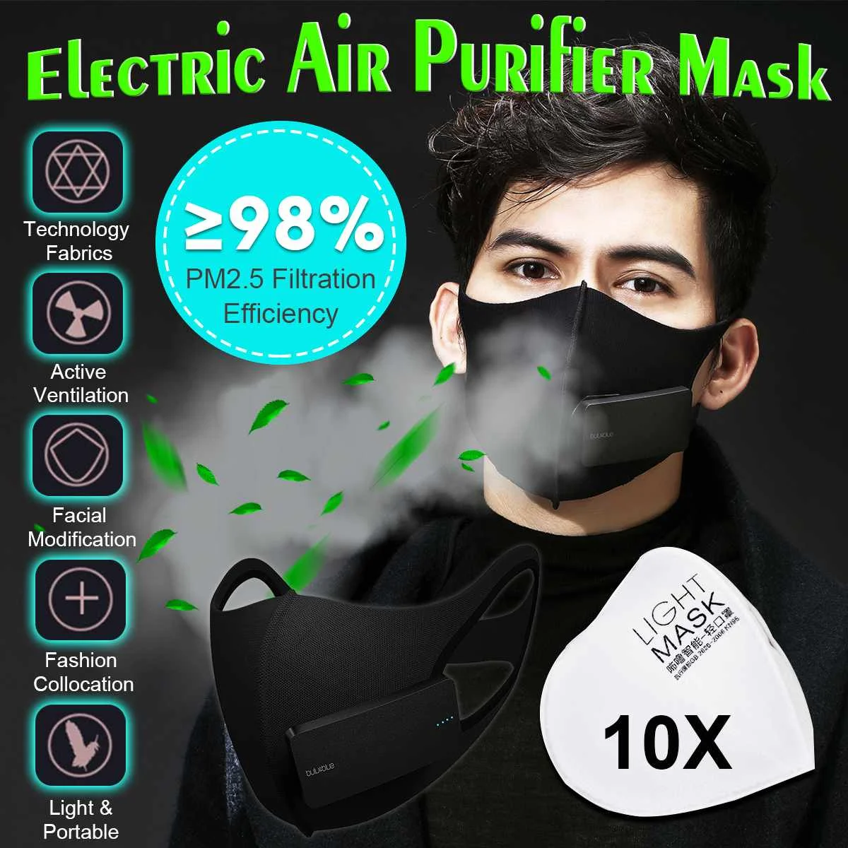 

Smart Electric Face Dust Mask Air Purifying N95 Anti Dust Pollution PM2.5 With Breathable Valve For Workplace Safety For Sport