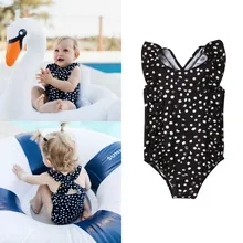 От 1 до 6 лет детей ясельного возраста Одежда для детей; малышей; девочек с оборками, в мелкий горошек, купальник, бикини ванный комплект летние детские пляжная одежда