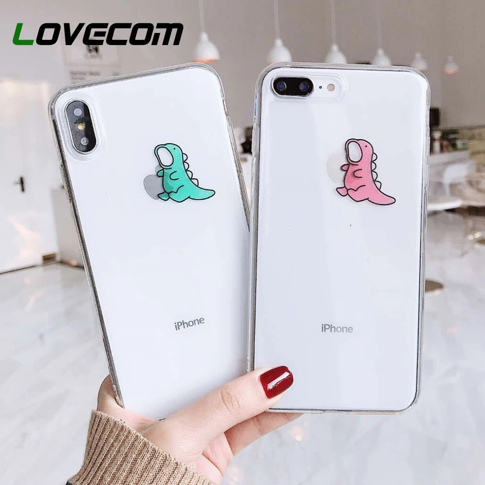 

LOVECOM Cartoon Dinosaur Transparent Phone Case For iPhone XR X XS Max 7 8 6S Plus Soft Full Body Shockproof Phone Cover Shell