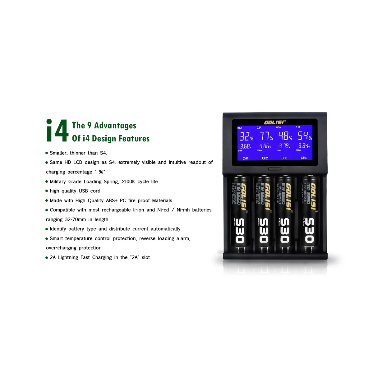 Golisi I4 2.0A Intelligent Lcd Charger Intelligent Fast Battery Charger For Li-Ion 18650 26650 20700 Aa Aaa Rechargeable Batte Golisi I4 2.0A Intelligent Lcd Charger Intelligent Fast Battery Charger For Li-Ion 18650 26650 20700 Aa Aaa Rechargeable Batte