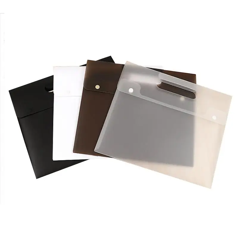 

Black Snap-On Document Bag A4 Business Meeting Custom Briefcase Plastic Portfolio Office Bag Plastic File Bag