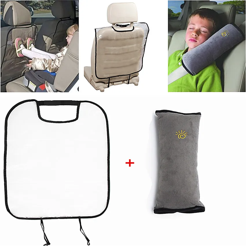 

Car Seat Back Cover Protector For Kids Auto Safety Seat Belt Harness Shoulder Pad and Car Seat Kicking Mat