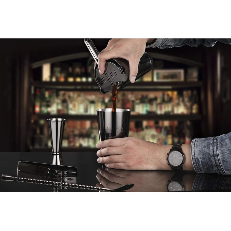 Cocktailshaker S 16-BK-34 304 нержавеющая сталь с черным покрытием крест Hawthorne фильтр для льда с высокой плотностью пружины