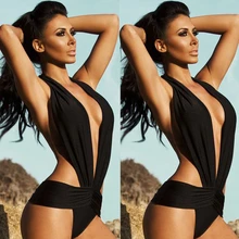 Черный цельный женский купальник на бретельках купальник с вырезом на спине ванный комплект Монокини пуш-ап бикини с пуш-апом Женская пляжная одежда S-XL