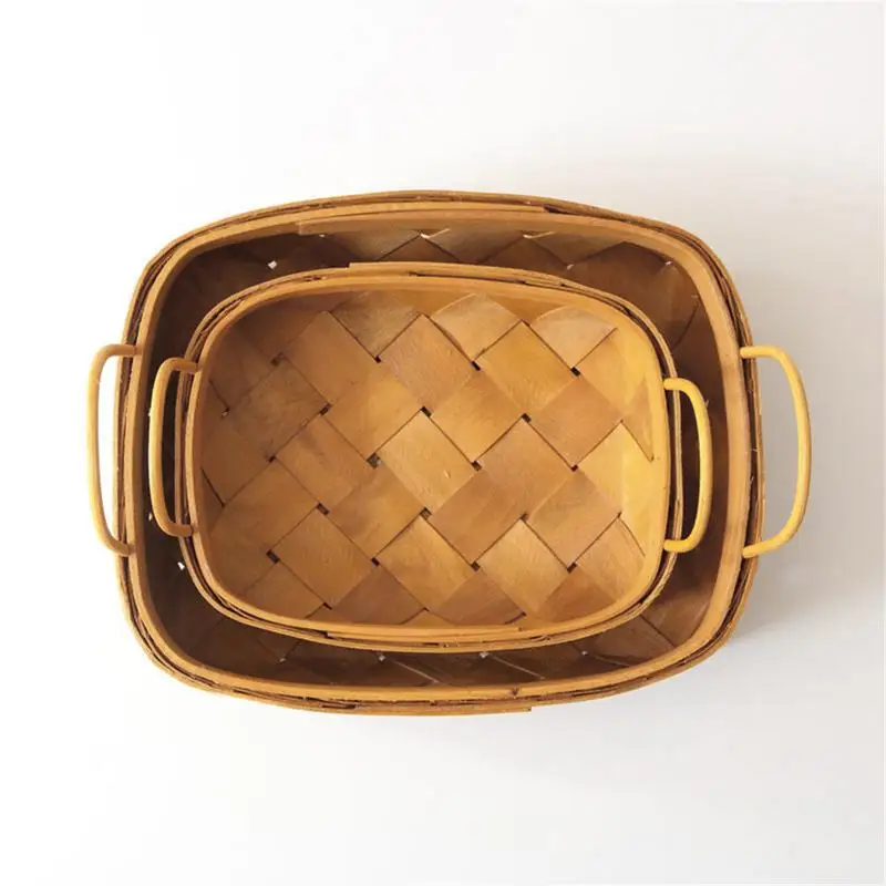 

Handmade Wooden Chips Woven Storage Basket Fruit Picnic Sundries Basket Kitchen Debris Storage Diners Basket Organizer fast ship