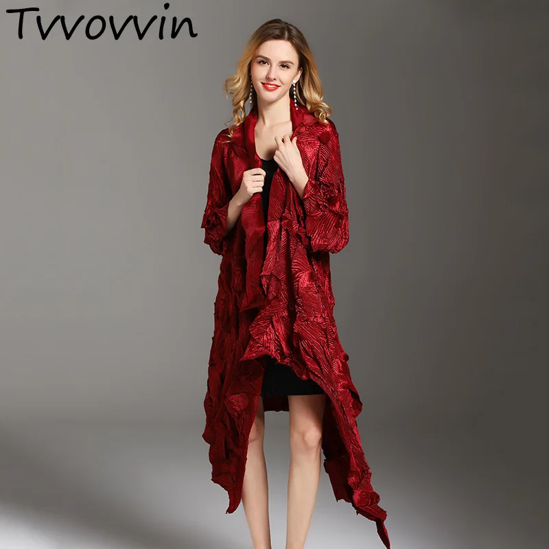

TVVOVVIN 2019 New Velvet Irregular Dress Lady Temperament Large Size Pleated Trench Coat Female Vestido L840