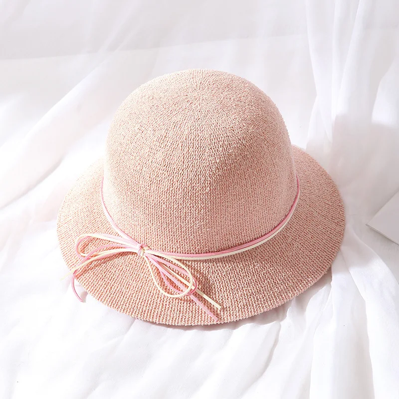 Милая шляпа-ведро с бантом, женская шляпа-ведро в японском стиле, Весенняя Складная художественная шляпа в студенческом стиле, круглая соломенная шляпа с песком