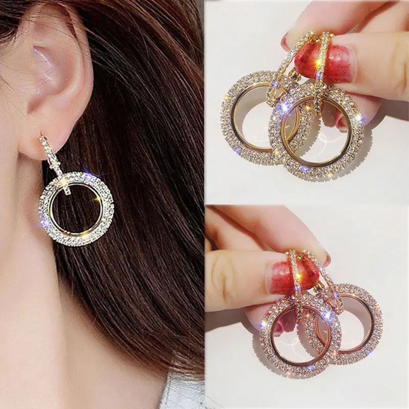

Charm Luxury Round Earrings Women Crystal Geometric Earrings Jewelry Gift
